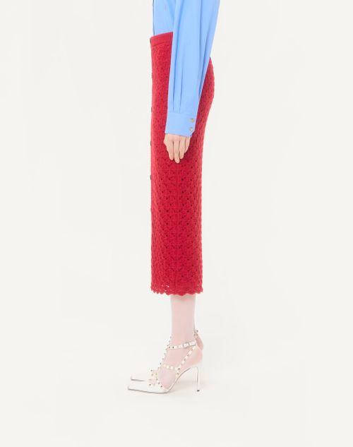 Valentino - Valentino Wool And Cashmere Skirt - Cherry - Woman - Skirts