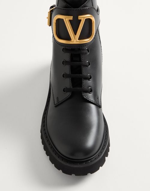 Valentino Garavani - Vlogo Signature Calfskin Combat Boot 35mm / .8 In. - Black - Woman - Boots