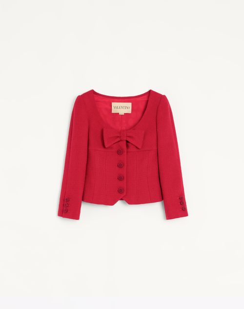 Valentino Chaqueta Corta De Plain Wool Tweed Mujer París 42