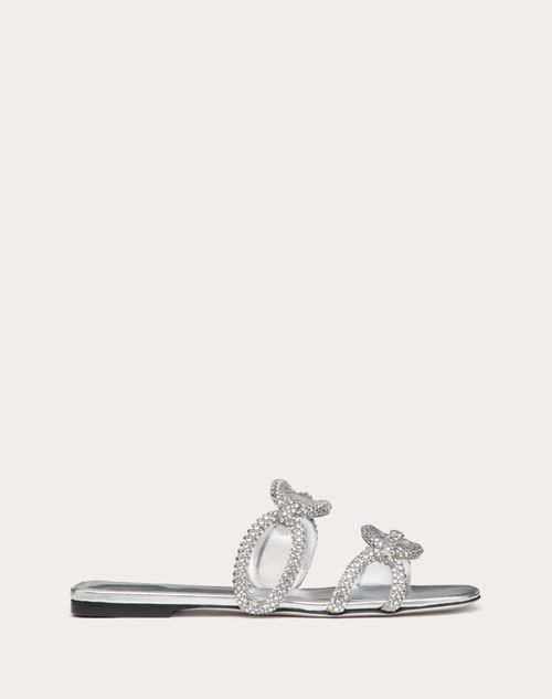 VALENTINO GARAVANI VALENTINO GARAVANI GARAVANI CHAIN 1967 SLIDE SANDAL WITH CRYSTALS WOMAN SILVER 40.5