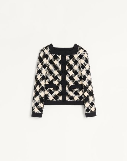 Valentino - Veste En Damier Tweed - Beurre/noir - Femme - Vestes Et Manteaux