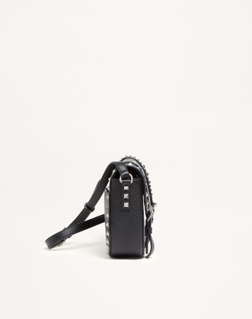 Valentino Garavani - Small Rockstud Grainy Calfskin Crossbody Bag - Black - Man - Shoulder Bags