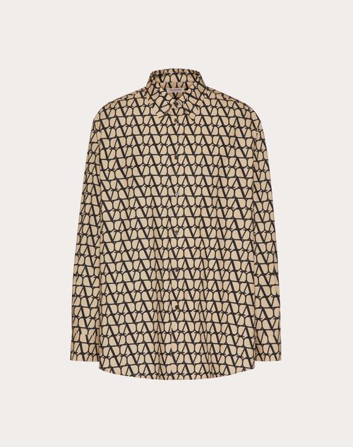 Shop Valentino Long Sleeve Cotton Shirt With Toile Iconographe Print In Beige/black