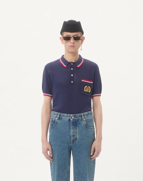 Valentino - Cotton Polo Shirt With Vg Patch - Blue - Man - Knitwear
