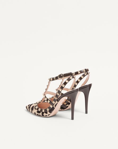 Valentino Garavani - Rockstud Pumps With Straps In Pony-effect Calfskin 100mm - Natural/brown - Woman - Pumps