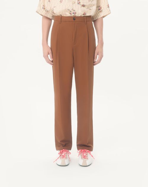Valentino - Valentino Trousers In Cotton Gabardine - Chocolate - Man - Trousers And Shorts