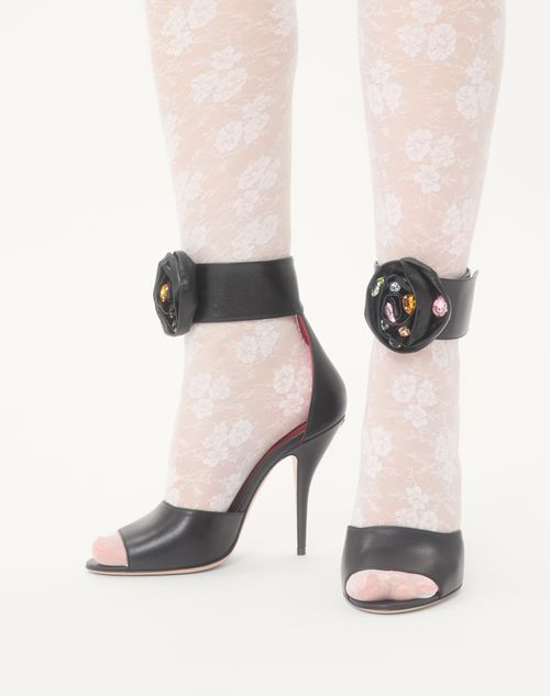 Valentino Garavani - Drip Rose Kidskin Sandal With Crystals 105mm - Black - Woman - Sandals