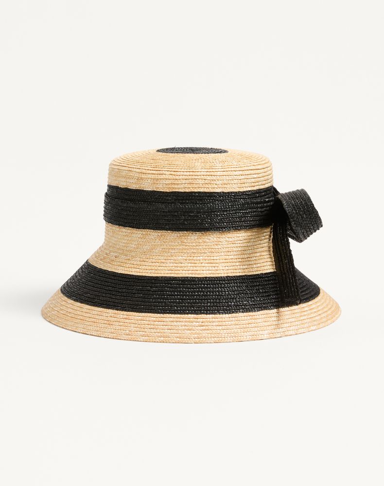 Valentino Garavani Women's Black/Natural Vlogo Signature Straw Bucket Hat Woman 58