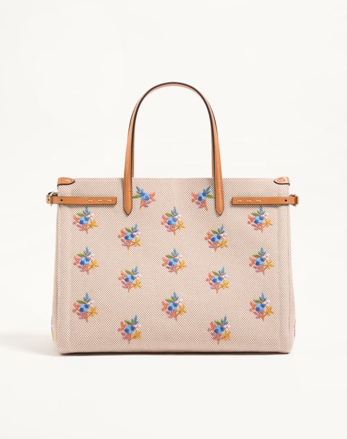 Valentino Garavani - Valentino Garavani Antibes Medium Shopping Bag In Embroidered Canvas - Natural/multicolor - Woman - Totes