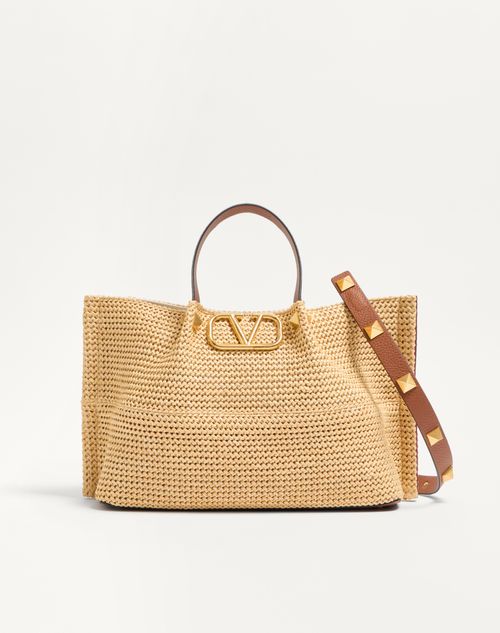 Valentino Garavani - Medium Straw Summer Tote - Saddle Brown/natural/rouge Pur - Woman - Totes