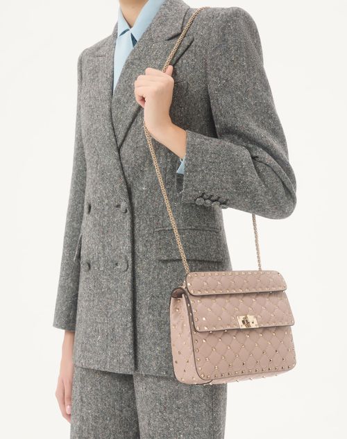 Valentino Garavani - Medium Nappa Rockstud Spike Bag - Poudre - Woman - Shoulder Bags
