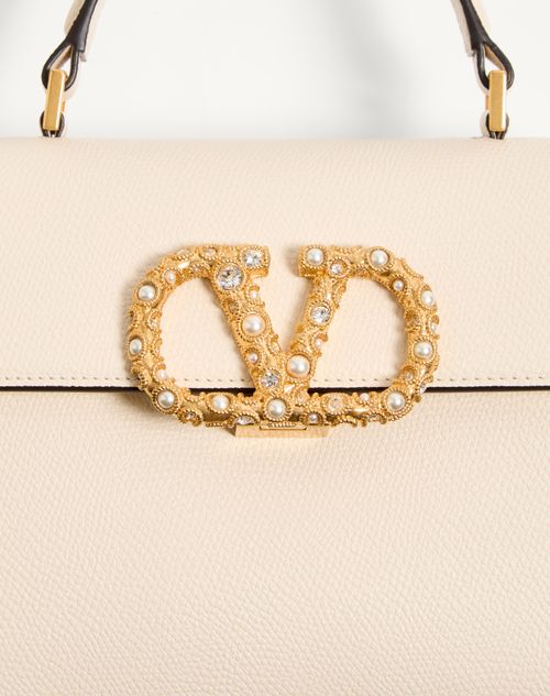 Valentino Garavani - Valentino Garavani Vsling Small Handbag In Grainy Calfskin With Jewel Logo - Ivory - Woman - Top Handle Bags