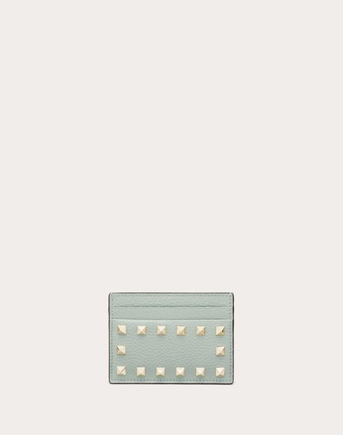 Shop Valentino Garavani Rockstud Grainy Calfskin Cardholder Woman Water Green Uni