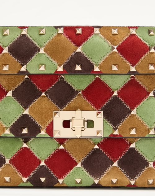Valentino Garavani - Borsa Piccola Valentino Garavani Rockstud Spike In Suede Patchwork - Multicolor - Donna - Borse A Spalla