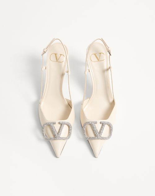 Valentino Garavani - Vlogo Signature Slingpumps Aus Kalbsleder, 80 Mm - Light Ivory/crystal - Frau - Pumps