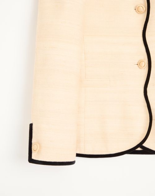 Valentino - Jacket In Silk Linen Canvas - Latte/black - Woman - Jackets And Blazers