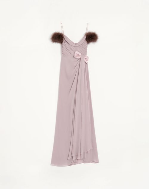 Valentino - Long Dress In Light Georgette With Feathers - Lilac - Woman - Gowns