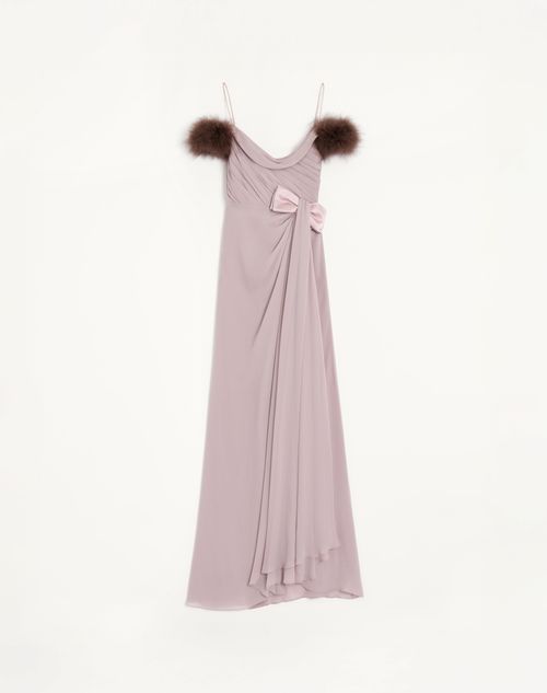Valentino Long Dress In Light Georgette With Feathers Woman Lilac 44