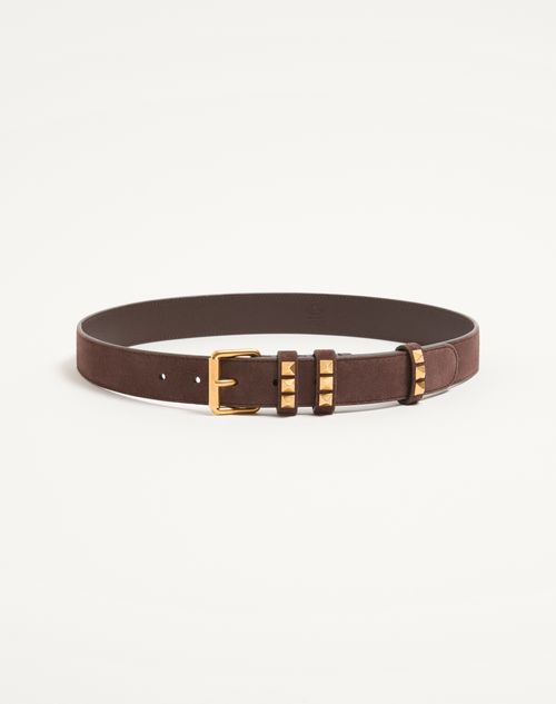 Valentino Garavani Rockstud Belt In Suede 30 Mm Woman Brown 080