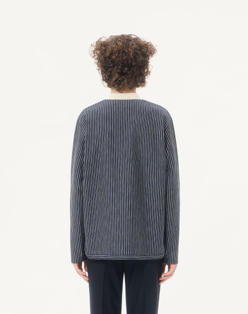 Valentino - Valentino Viscose Sweatshirt With Striped Vlogo - Navy/butter - Man - T-shirts And Sweatshirts