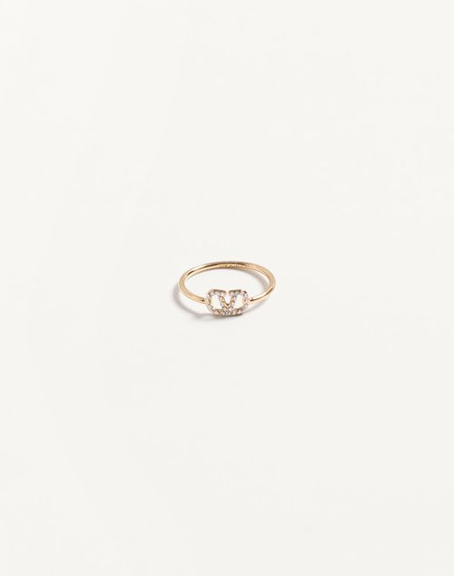 Valentino Garavani Vlogo Signature Metal And Swarovski Crystal Ring Woman Gold/crystal 17