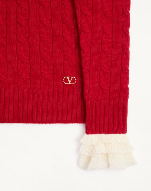 Valentino - Maglia In Cashmere - Rosso/avorio - Donna - Maglieria