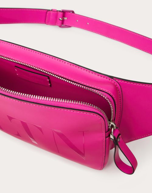 Valentino Garavani - Vltn Leather Belt Bag - Pink Pp - Man - Belt Bags