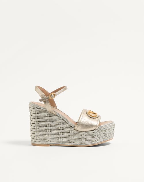 Valentino Garavani Vlogo Signature Wedge Sandal In Laminated Grainy Calfskin 120mm Woman Platinum 41