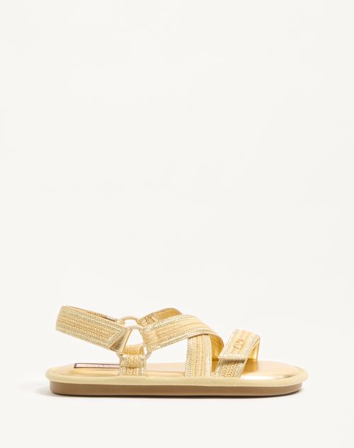 Valentino Lake Powell Crochet-trimmed Sandals In Gold