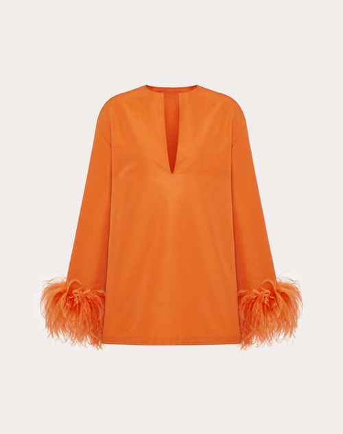Valentino Ostrich-feather Cotton-blend Faille Dress In Orange
