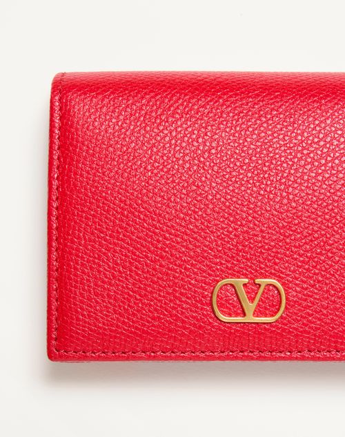 Valentino Garavani - Vlogo Signature Grainy Calfskin Wallet - Rouge Pur - Woman - Wallets And Small Leather Goods