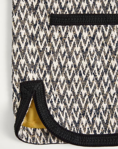 Valentino - Valentino Bouclé Wool Jacket With Toute La V Jacquard Pattern - Navy/beige - Man - Outerwear