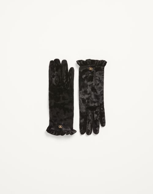 Valentino Garavani - Vlogo Signature Chenille Gloves - Black/gold - Woman - Hats And Gloves