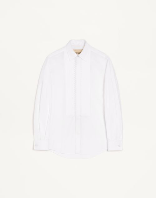 Valentino - Camicia Valentino In Popeline Di Cotone Con Plastron Plissettato E Dettagli In Pizzo - Bianco - Uomo - Camicie