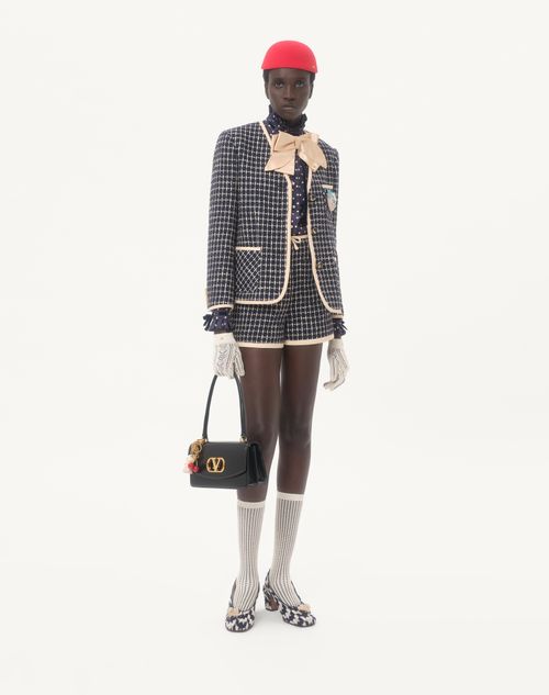 Valentino - Twill Shirt With Plus De Pois Print - Navy/birch - Woman - Shirts And Tops