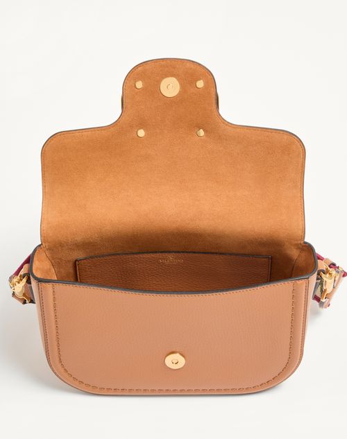 Valentino Garavani - Valentino Garavani Alltime Shoulder Bag In Grainy Calfskin With Cherryfic Embroidered Ribbon Shoulder Strap - Almond - Woman - Shoulder Bags