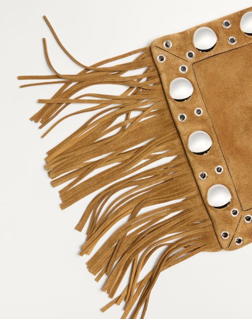 Valentino Garavani - Valentino Garavani Nellcôte Suede Shoulder Bag With Fringes - Beige - Woman - Shoulder Bags