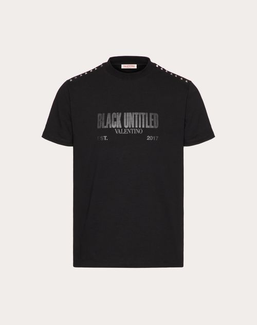 VALENTINO VALENTINO COTTON T-SHIRT WITH BLACK UNTITLED PRINT AND STUDS