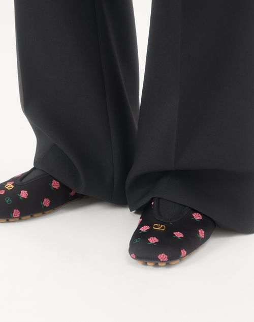 Valentino Garavani - Rhytmika Slipper In Jacquard Rose Fabric - Black - Man - Sneakers