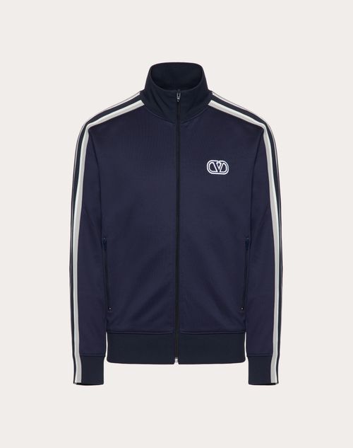 Valentino - High-Neck Acetate Sweatshirt With Zipper And Vlogo Signature Patch - Navy - Man - T-shirts And Sweatshirts