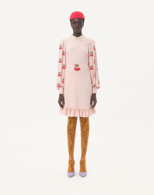 Valentino - Embroidered Georgette Dress - Poudre/cherry Red - Woman - Dresses