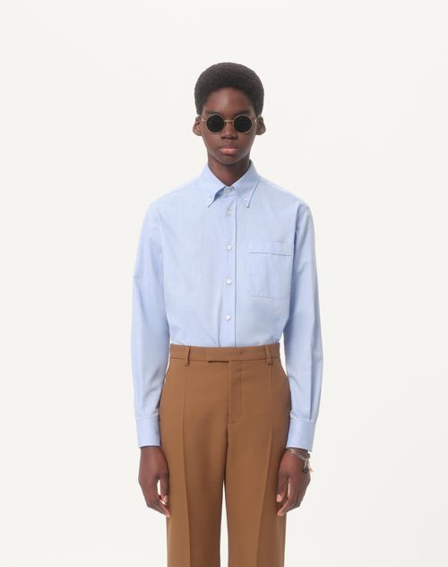 Valentino - Cotton Oxford Shirt With Vlogo Embroidery - Azure - Man - Shirts