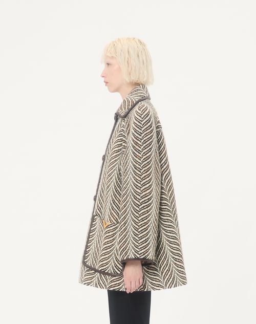 Valentino - Wool Cloth Caban In Fauve Eclat Animal Print - Ivory/brown - Woman - Jackets And Blazers
