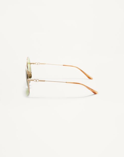 Valentino - Round Oversized Metal Frame - Light Gold/havana Beige/light Green - Unisex - Eyewear