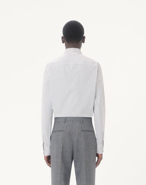 Valentino - Valentino Cotton Poplin Shirt With Striped Vlogo Embroidery - Ivory/green - Man - Shirts
