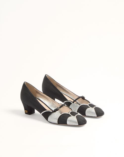 Valentino Garavani - Bowow Pumps In Moirè Fabric With Crystals 45mm - Black/silver - Woman - Pumps