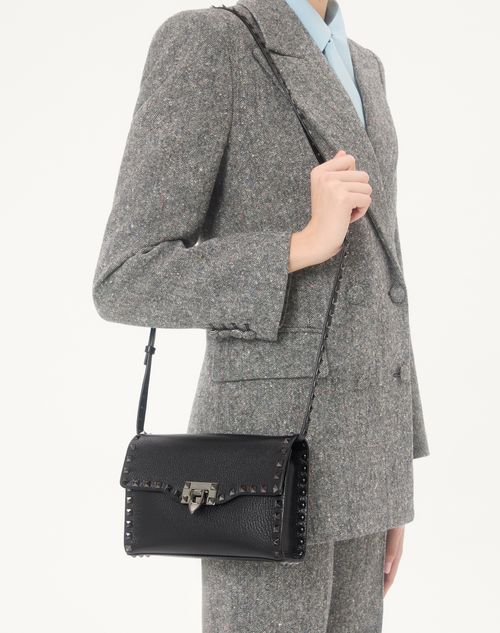 Valentino Garavani - Small Rockstud Grainy Calfskin Crossbody Bag - Black - Woman - Shoulder Bags