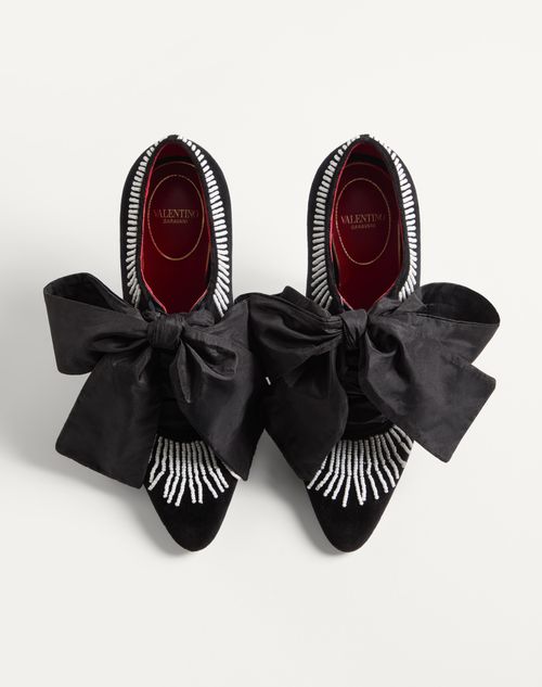 Valentino Garavani - Rockocò Velvet Ankle Boot With Beaded Embroidery 105mm - Black - Woman - Pumps