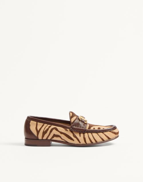Valentino Garavani Vlogo Signature Pony-effect Calfskin Loafer 20mm Woman Beige/bark Brown 42 In Beige/brown