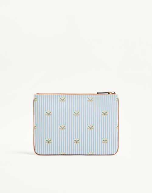 Valentino Garavani - Valentino Garavani Vlogo Signature Pouch In Grainy Calfskin With Le Chat De La Maison Print - Azure/ivory - Man - Clutches And Pouches